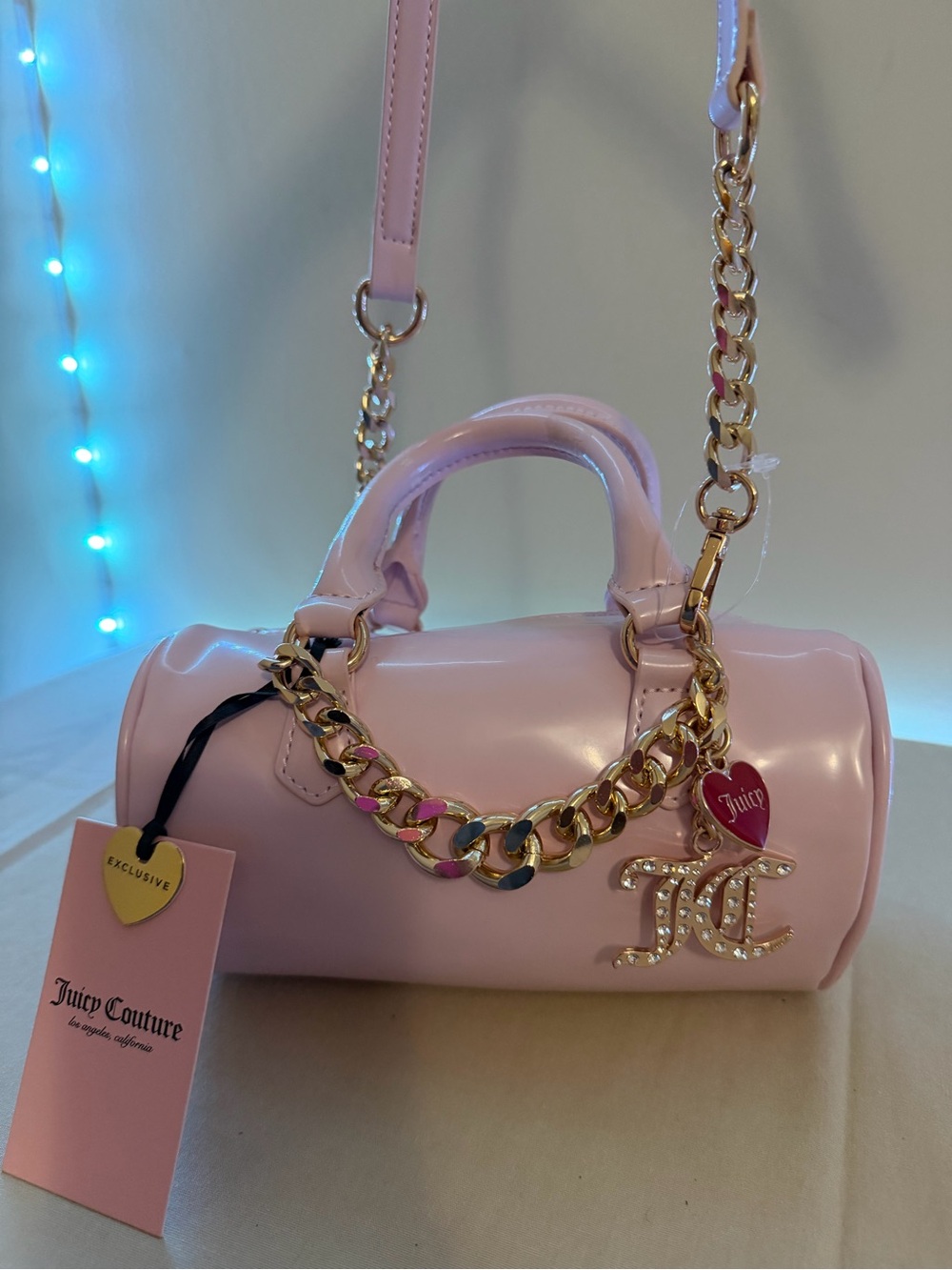 Juicy Couture Light Pink Patent Barrel Bag with Gold Hardware